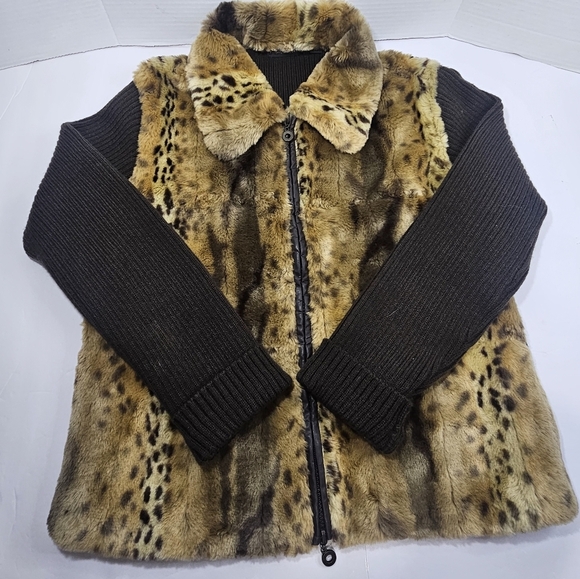 Essentials by Milano Leopard Print Ramie Jacket size L Brown Long Sleeve - Picture 8 of 8